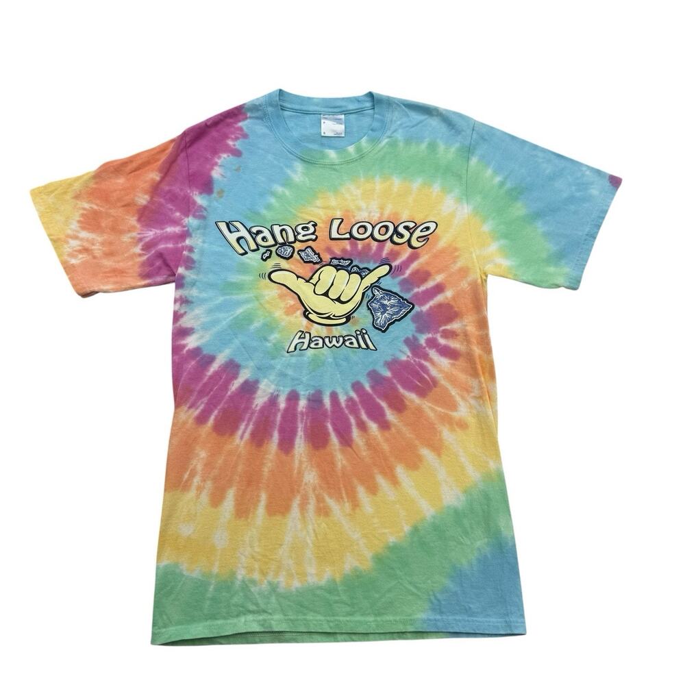 Hawaii Shirt Adult Small S Hang Loose Tie Dye Short Sleeve Cotton Crew Neck